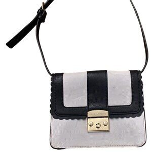 Kate Landry Black & White Crossbody Bag Gold Tone Lock